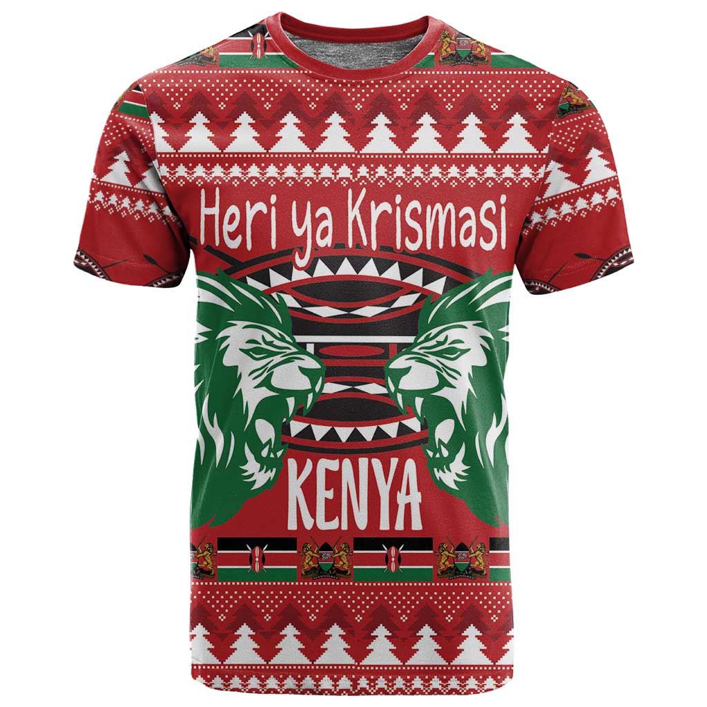 Afro Kenya Christmas T shirt Head Lion - Heri ya Krismasi
