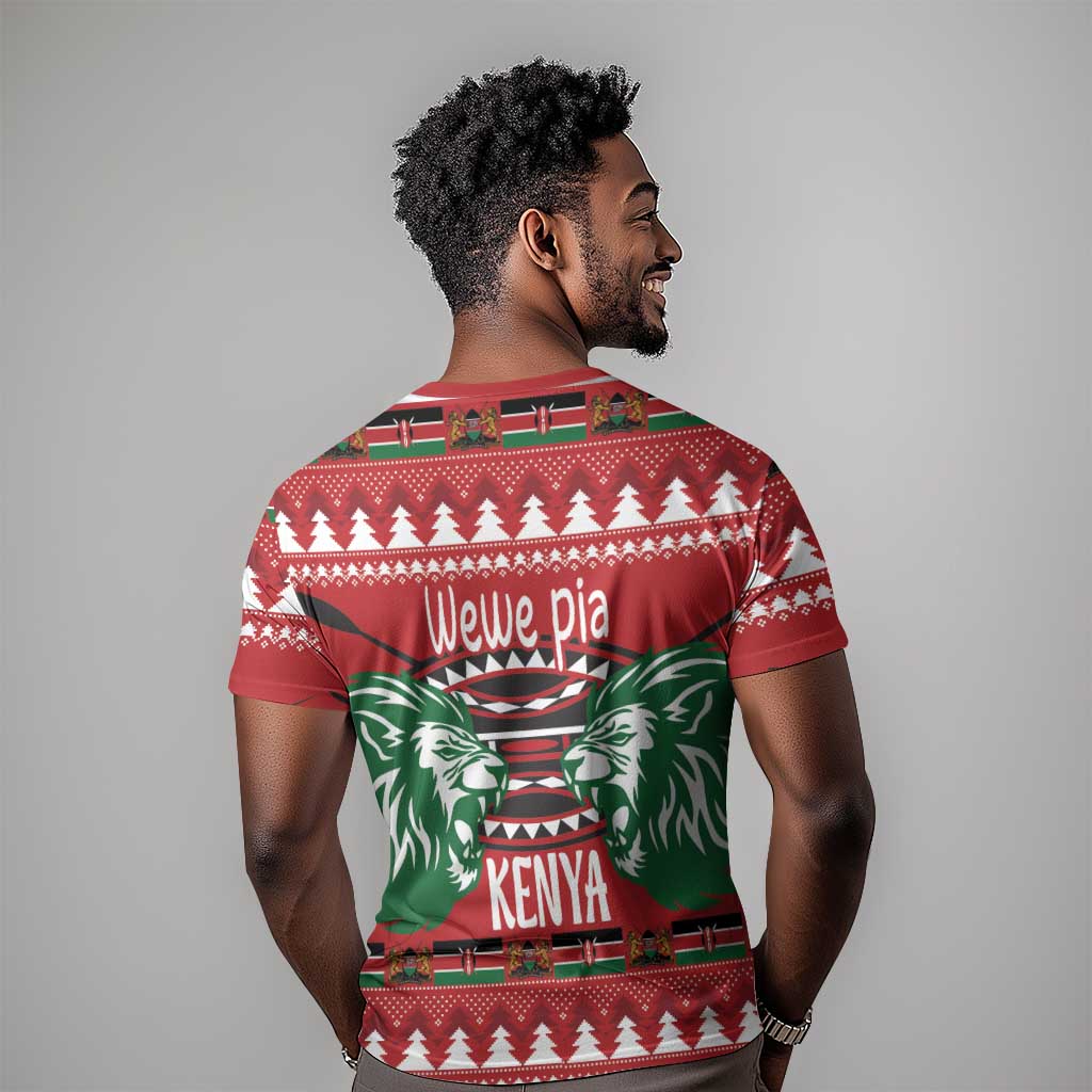 Afro Kenya Christmas T shirt Head Lion - Heri ya Krismasi