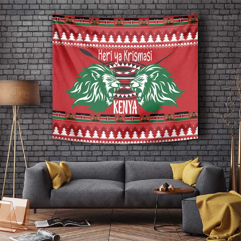 Afro Kenya Christmas Tapestry Head Lion - Heri ya Krismasi