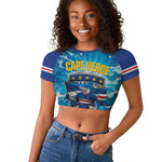 Blue Shark Cape Verde Football Raglan Cropped T shirt First World Cup 2026 - African Pride