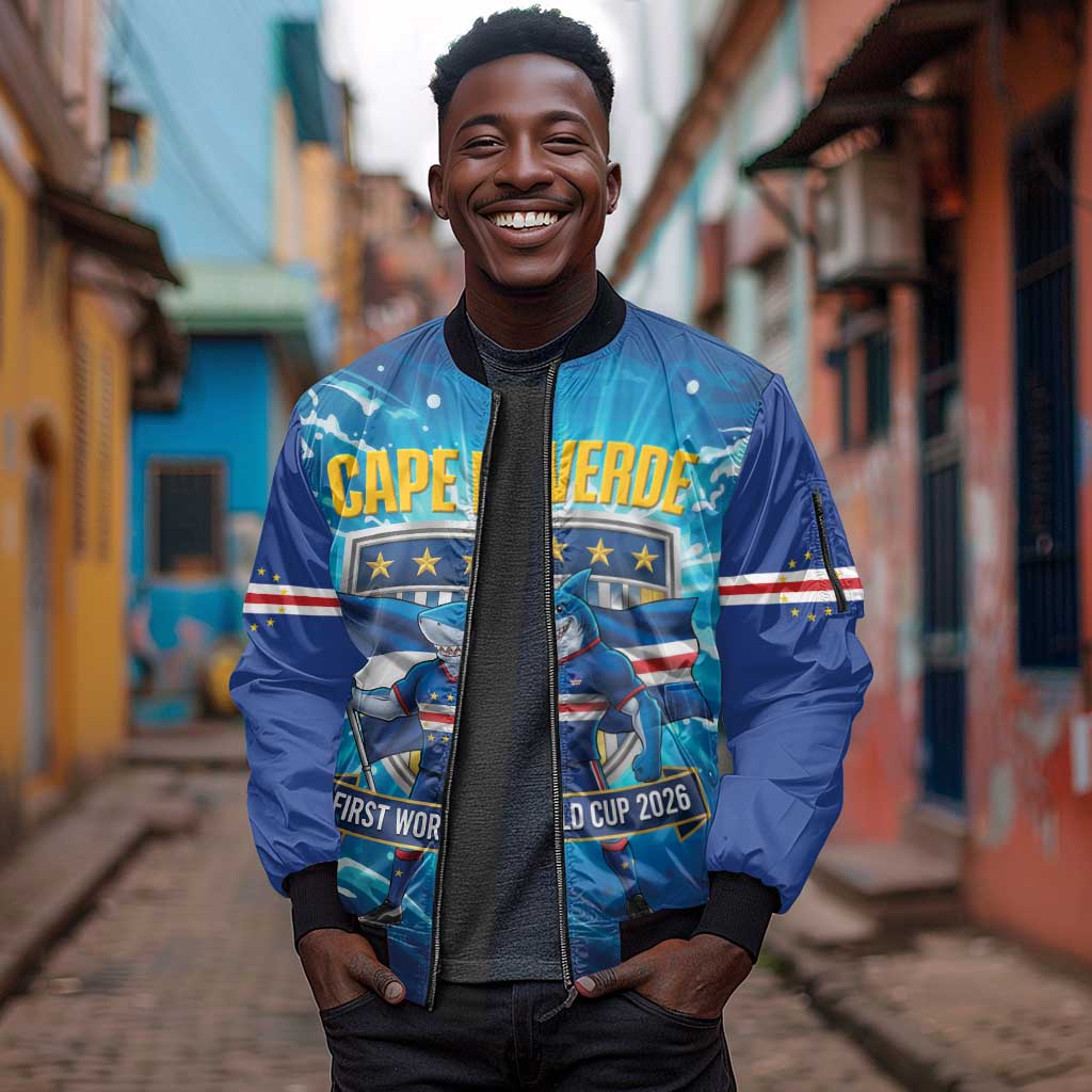 Blue Shark Cape Verde Football Sleeve Zip Bomber Jacket First World Cup 2026 - African Pride