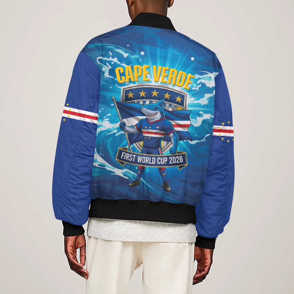 Blue Shark Cape Verde Football Sleeve Zip Bomber Jacket First World Cup 2026 - African Pride