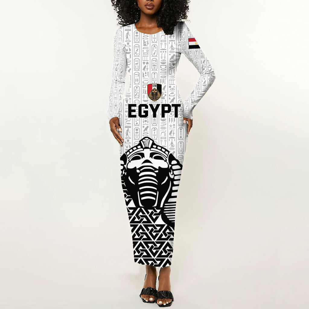 long sleeve dress egypt Custom World Football 2026 Egypt Long Sleeve Bodycon Dress Pharaohs  Hieroglyphs Pride White Version by African Pride Shop