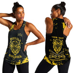 Personalized African-American Heroes Women Racerback Tank Bison Buffalo Soldiers - Black Grunge Style - African Pride