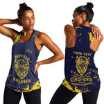 Personalized African-American Heroes Women Racerback Tank Bison Buffalo Soldiers - Blue Grunge Style - African Pride