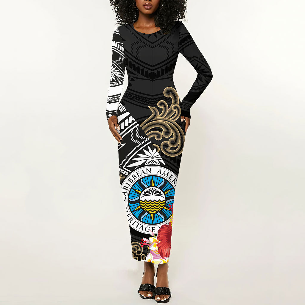 tribal print bodycon dress Caribbean American Heritage Month Long Sleeve Pattern Tropical Hibiscus Flower by African Pride Shop Color:Emerald Hawaiian shirt off shoulder prom dresses Summer Blue color Rayon