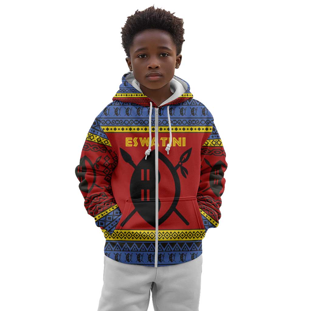 Eswatini Flag Kid Hoodie Nguni Shield Spear Pattern