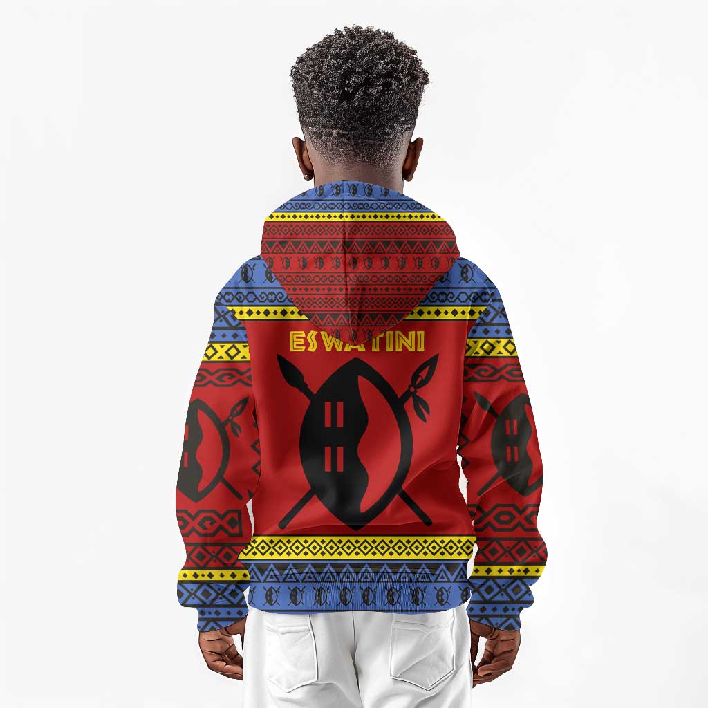 Eswatini Flag Kid Hoodie Nguni Shield Spear Pattern
