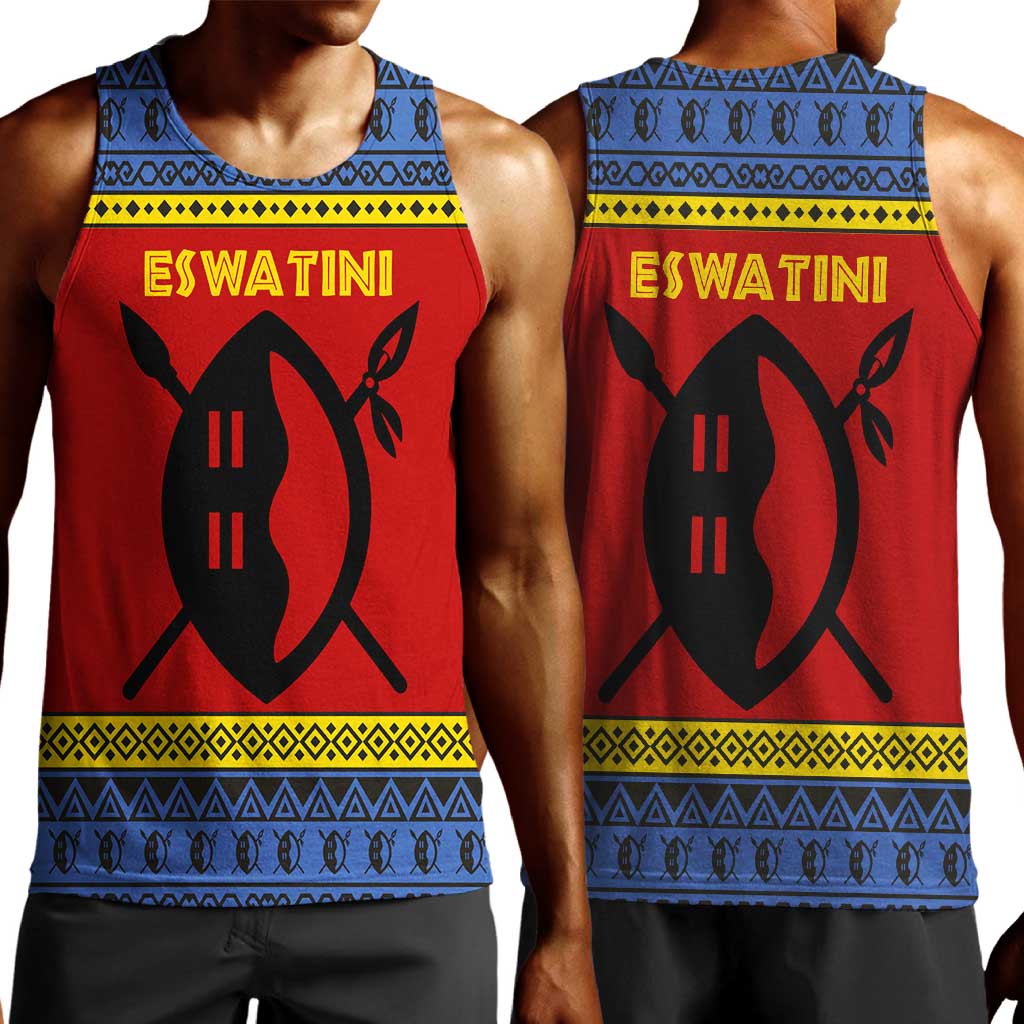 Eswatini Flag Men Tank Top Nguni Shield Spear Pattern