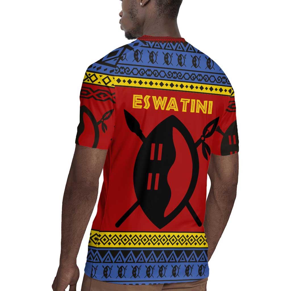 Eswatini Flag Rugby Jersey Nguni Shield Spear Pattern