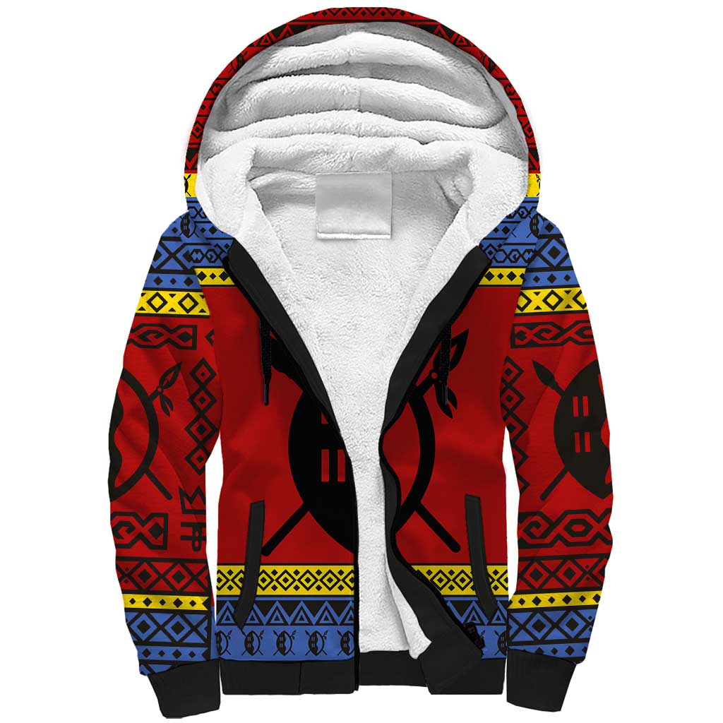 Eswatini Flag Sherpa Hoodie Nguni Shield Spear Pattern