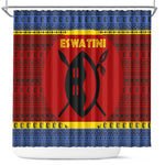Eswatini Flag Shower Curtain Nguni Shield Spear Pattern