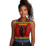 Eswatini Flag Women Sleeveless Polo Shirt Nguni Shield Spear Pattern