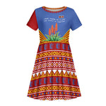 Aloe Vera Eswatini Kid Short Sleeve Dress Flag Print and Cultural Motif From Thorn to Flame