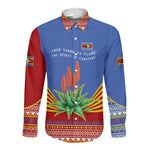 Aloe Vera Eswatini Long Sleeve Button Shirt Flag Print and Cultural Motif From Thorn to Flame