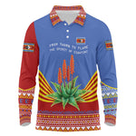 Aloe Vera Eswatini Long Sleeve Polo Shirt Flag Print and Cultural Motif From Thorn to Flame