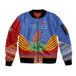 Aloe Vera Eswatini Sleeve Zip Bomber Jacket Flag Print and Cultural Motif From Thorn to Flame