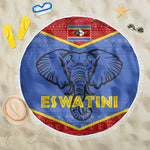 Elephant Eswatini Beach Blanket Swaziland Shield Tribal Pattern and National Flag