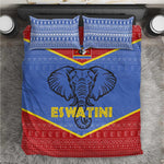 Elephant Eswatini Bedding Set Swaziland Shield Tribal Pattern and National Flag