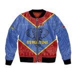 Elephant Eswatini Bomber Jacket Swaziland Shield Tribal Pattern and National Flag