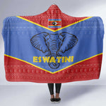 Elephant Eswatini Hooded Blanket Swaziland Shield Tribal Pattern and National Flag