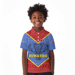 Elephant Eswatini Kid Polo Shirt Swaziland Shield Tribal Pattern and National Flag