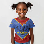 Elephant Eswatini Kid T shirt Swaziland Shield Tribal Pattern and National Flag