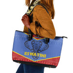 Elephant Eswatini Leather Tote Bag Swaziland Shield Tribal Pattern and National Flag
