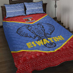 Elephant Eswatini Quilt Bed Set Swaziland Shield Tribal Pattern and National Flag