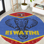 Elephant Eswatini Round Carpet Swaziland Shield Tribal Pattern and National Flag