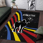 Eswatini Elephant Area Rug Swazi Flag Colors and Cosmic Background
