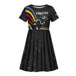 Eswatini Elephant Kid Short Sleeve Dress Swazi Flag Colors and Cosmic Background