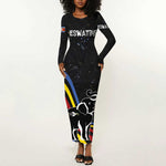 Eswatini Elephant Long Sleeve Bodycon Dress Swazi Flag Colors and Cosmic Background