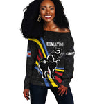 Eswatini Elephant Off Shoulder Sweater Swazi Flag Colors and Cosmic Background