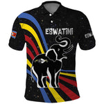 Eswatini Elephant Polo Shirt Swazi Flag Colors and Cosmic Background
