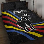 Eswatini Elephant Quilt Bed Set Swazi Flag Colors and Cosmic Background