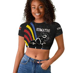 Eswatini Elephant Raglan Cropped T shirt Swazi Flag Colors and Cosmic Background