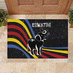 Eswatini Elephant Rubber Doormat Swazi Flag Colors and Cosmic Background