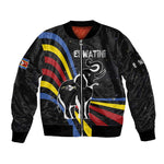Eswatini Elephant Sleeve Zip Bomber Jacket Swazi Flag Colors and Cosmic Background