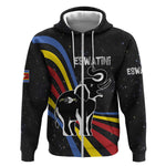 Eswatini Elephant Zip Hoodie Swazi Flag Colors and Cosmic Background