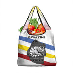 Eswatini Rhino Grocery Bag Swazi Map Flag and African Traditional Patterns