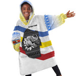 Eswatini Rhino Kid Wearable Blanket Hoodie Swazi Map Flag and African Traditional Patterns