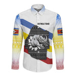 Eswatini Rhino Long Sleeve Button Shirt Swazi Map Flag and African Traditional Patterns