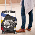 Eswatini Rhino Luggage Cover Swazi Map Flag and African Traditional Patterns