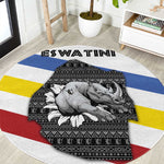 Eswatini Rhino Round Carpet Swazi Map Flag and African Traditional Patterns