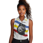 Eswatini Rhino Women Sleeveless Polo Shirt Swazi Map Flag and African Traditional Patterns