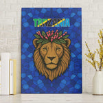 Tanzania Simba Lion Canvas Wall Art - Floral Crown and Blue Mosaic Design