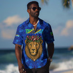 Tanzania Simba Lion Hawaiian Shirt - Floral Crown and Blue Mosaic Design