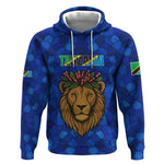 Tanzania Simba Lion Hoodie - Floral Crown and Blue Mosaic Design