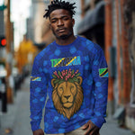 Tanzania Simba Lion Long Sleeve Shirt - Floral Crown and Blue Mosaic Design
